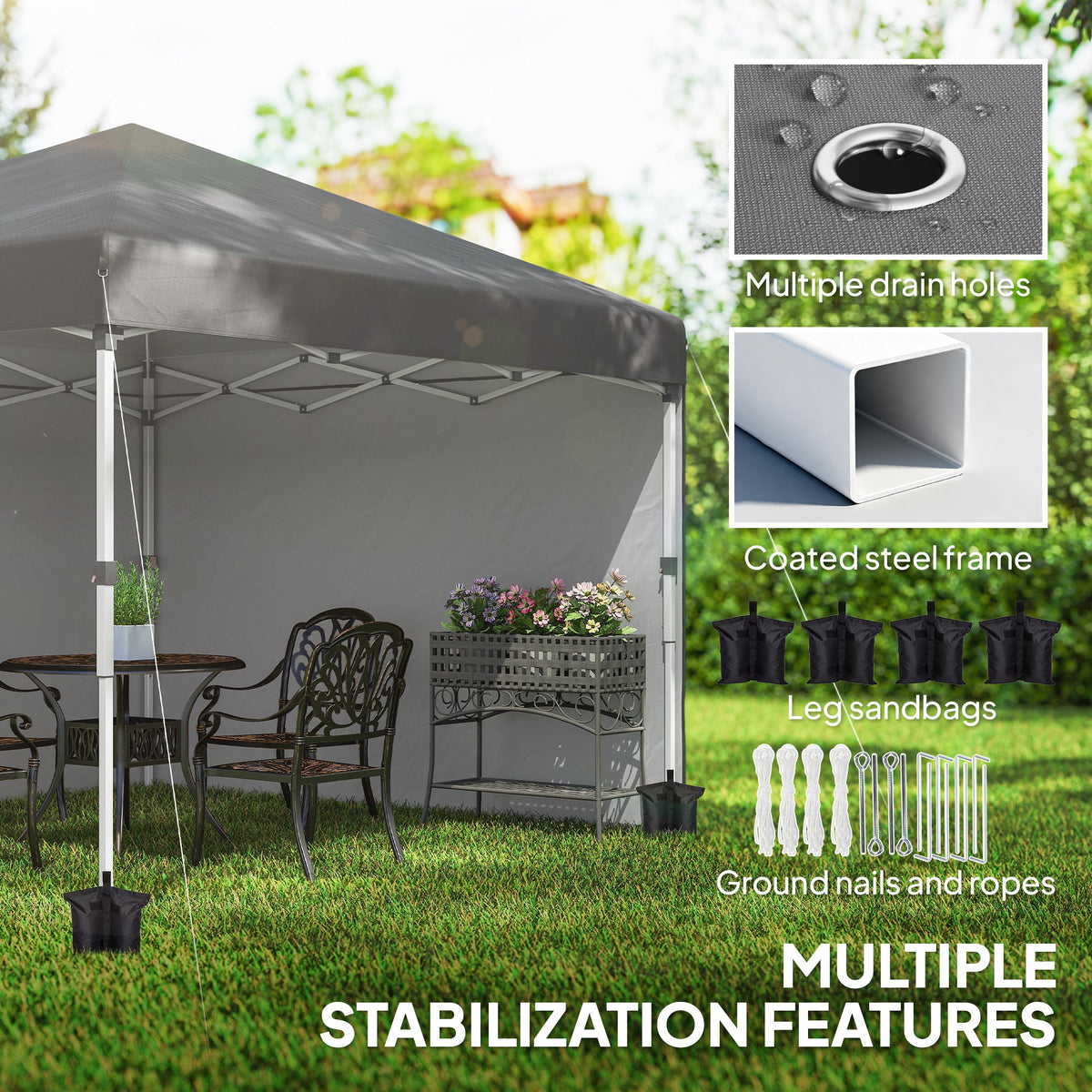 10' x 10' Pop Up Canopy Tent with Sidewalls and Roller Bag, Dark Grey