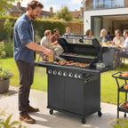 6+1 Burner Gas BBQ Grill with Cabinet and Viewing Window, Black