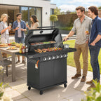 6+1 Burner Gas BBQ Grill with Cabinet and Viewing Window, Black