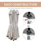 15' Outdoor Patio Umbrella with Twin Canopy, Lift Crank and Sandbag, Light Grey