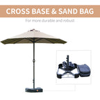 15' Outdoor Patio Umbrella with Twin Canopy, Lift Crank and Sandbag, Light Grey