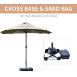 15' Outdoor Patio Umbrella with Twin Canopy, Lift Crank and Sandbag, Light Grey