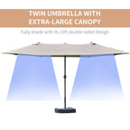15' Outdoor Patio Umbrella with Twin Canopy, Lift Crank and Sandbag, Light Grey