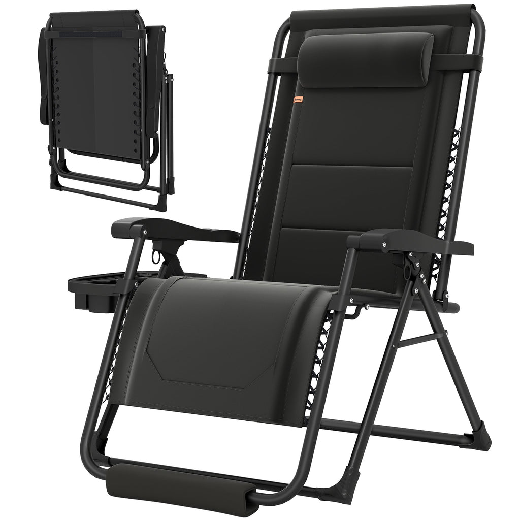 Zero Gravity Lounger Chair with Cup Holder, 400 LBS Capacity, Black