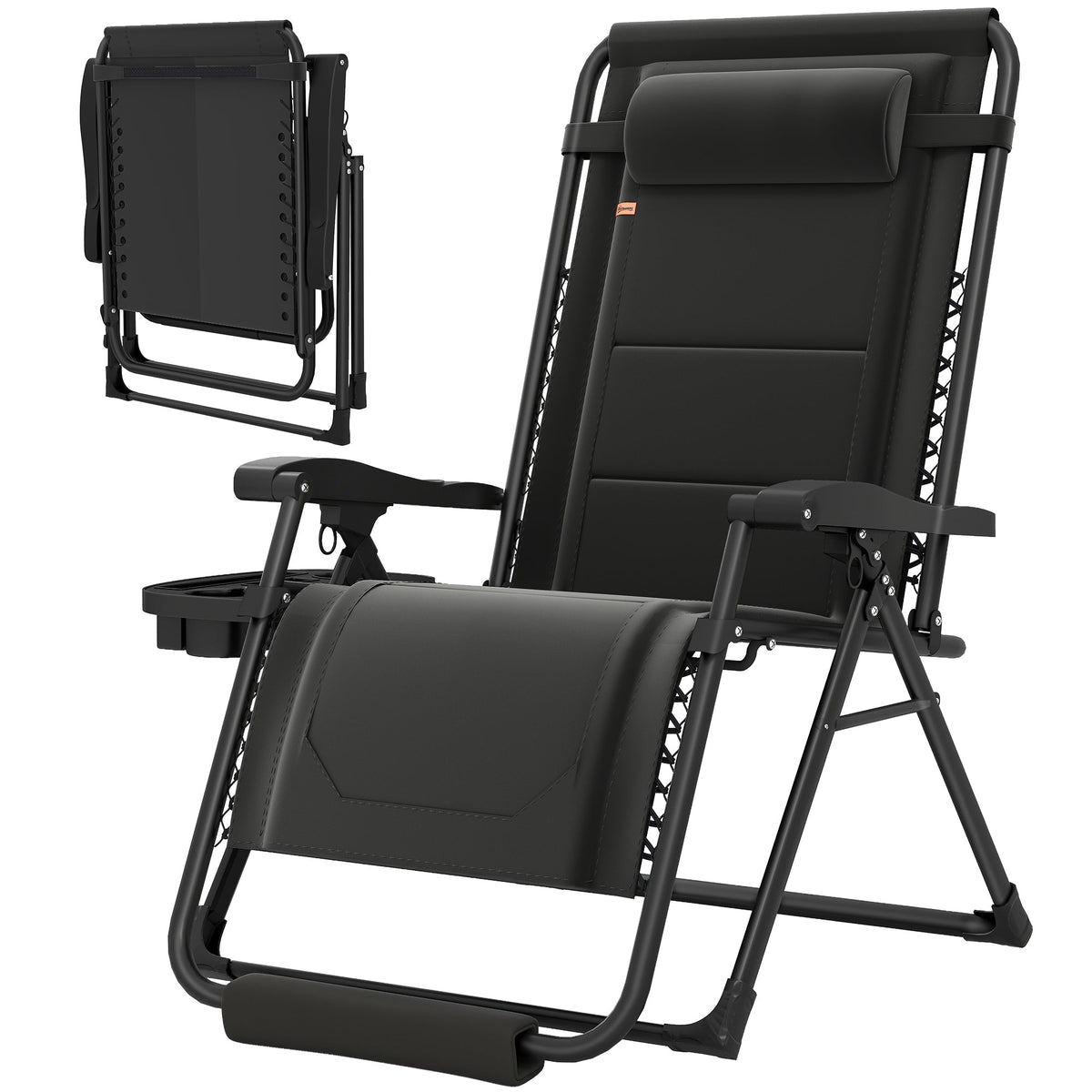 Zero Gravity Lounger Chair with Cup Holder, 400 LBS Capacity, Black
