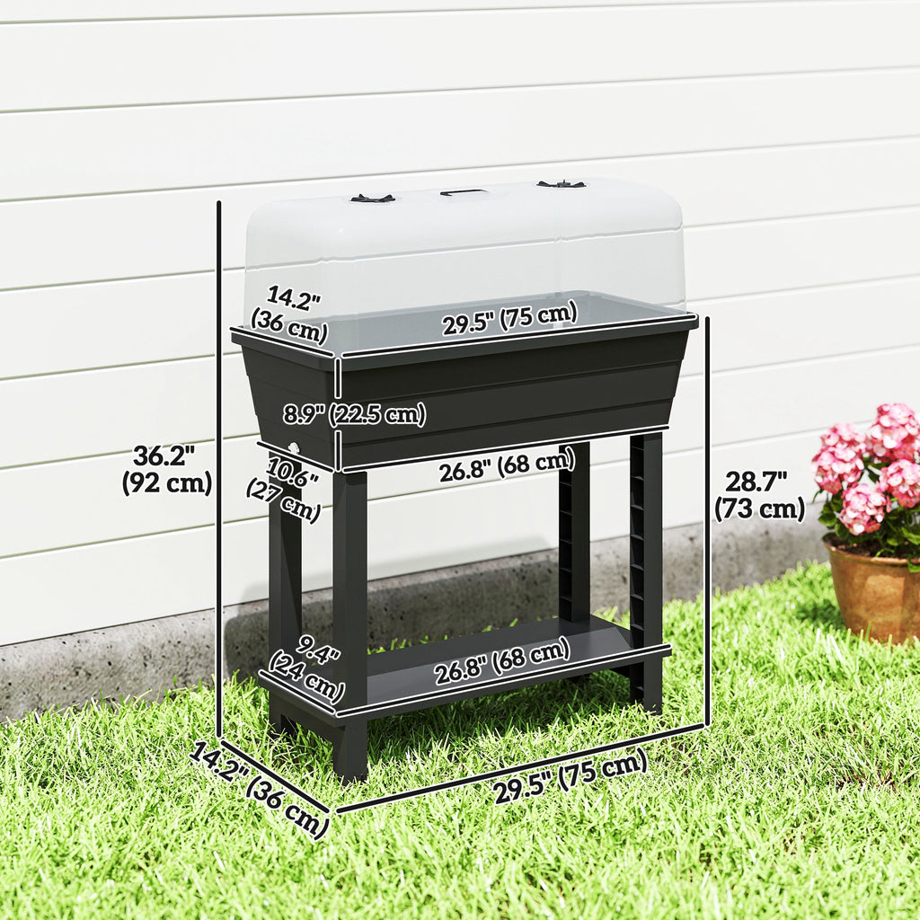 41L Self-Watering Raised Garden Bed with Lid and Shelf, Black