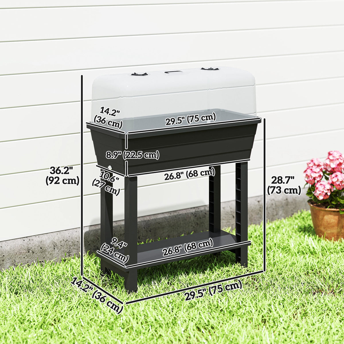 41L Self-Watering Raised Garden Bed with Lid and Shelf, Black