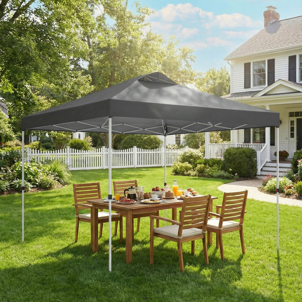 9.8' x 9.8' Pop-Up Canopy with Carrying Bag, Stakes and Ropes, Dark Grey