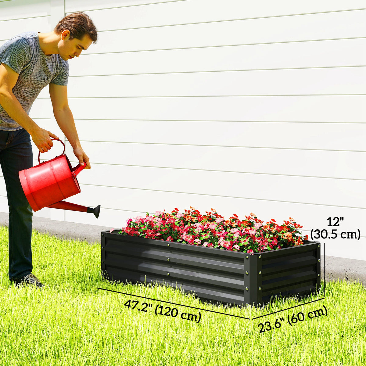 4' x 2' x 1' Galvanized Raised Garden Bed for Vegetables, Black