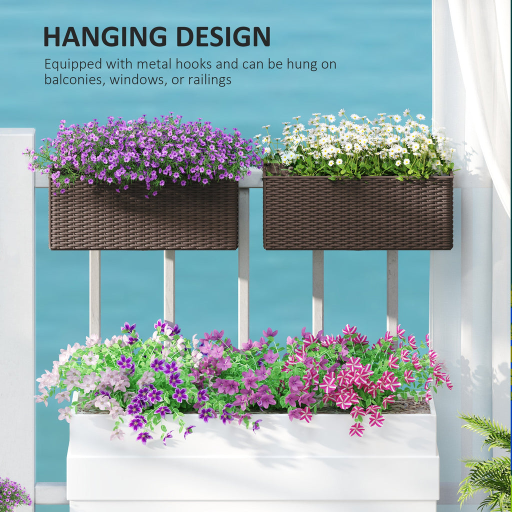 2 Pack 20" Railing Planter Boxes with Hooks and Drainage, Brown