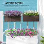 2 Pack 20" Railing Planter Boxes with Hooks and Drainage, Brown
