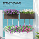 2 Pack 20" Railing Planter Boxes with Hooks and Drainage, Brown