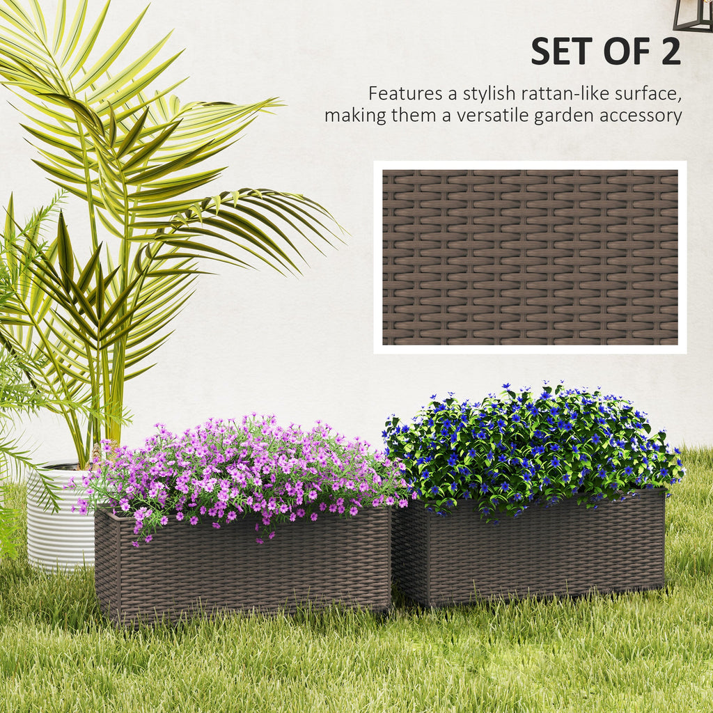 2 Pack 20" Railing Planter Boxes with Hooks and Drainage, Brown