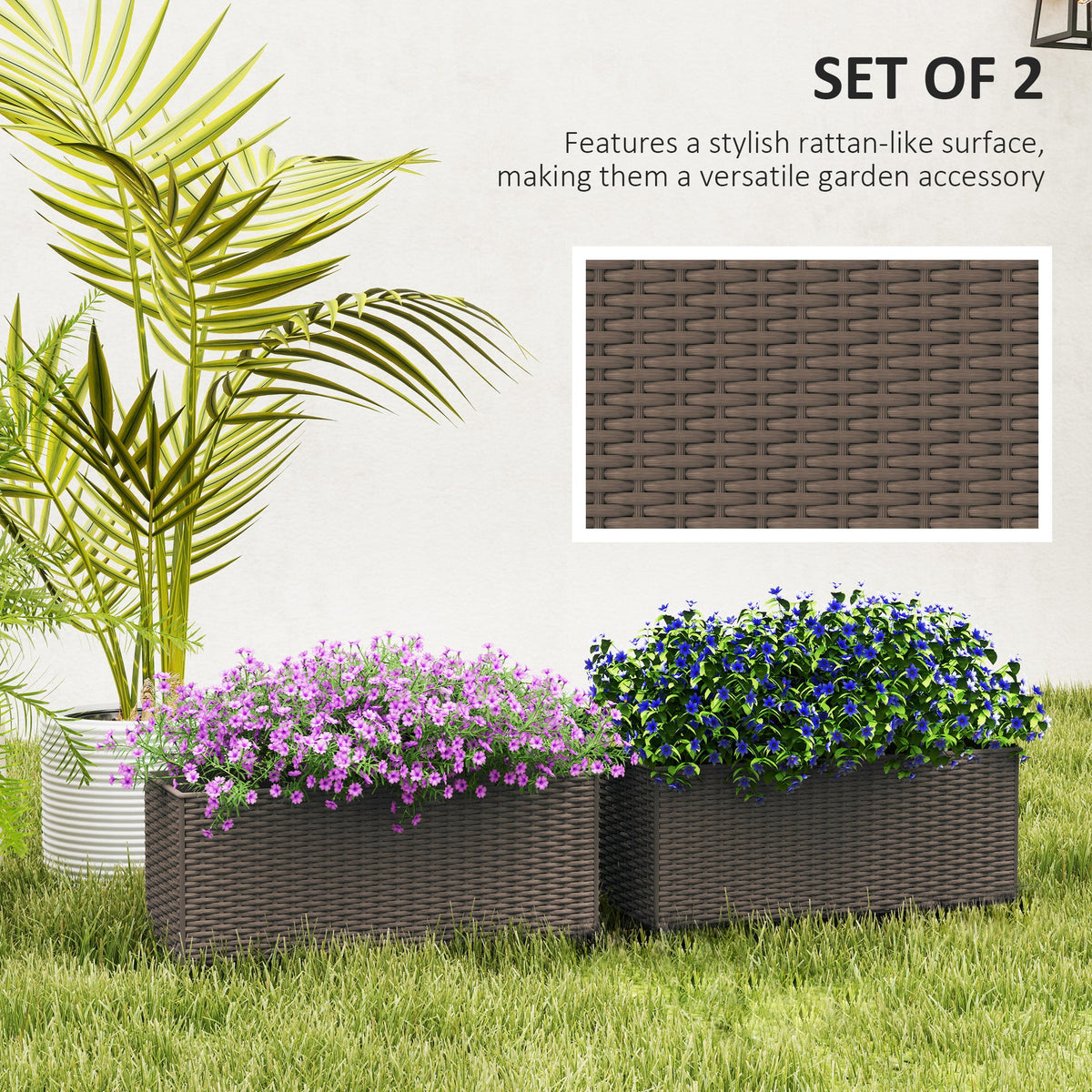 2 Pack 20" Railing Planter Boxes with Hooks and Drainage, Brown