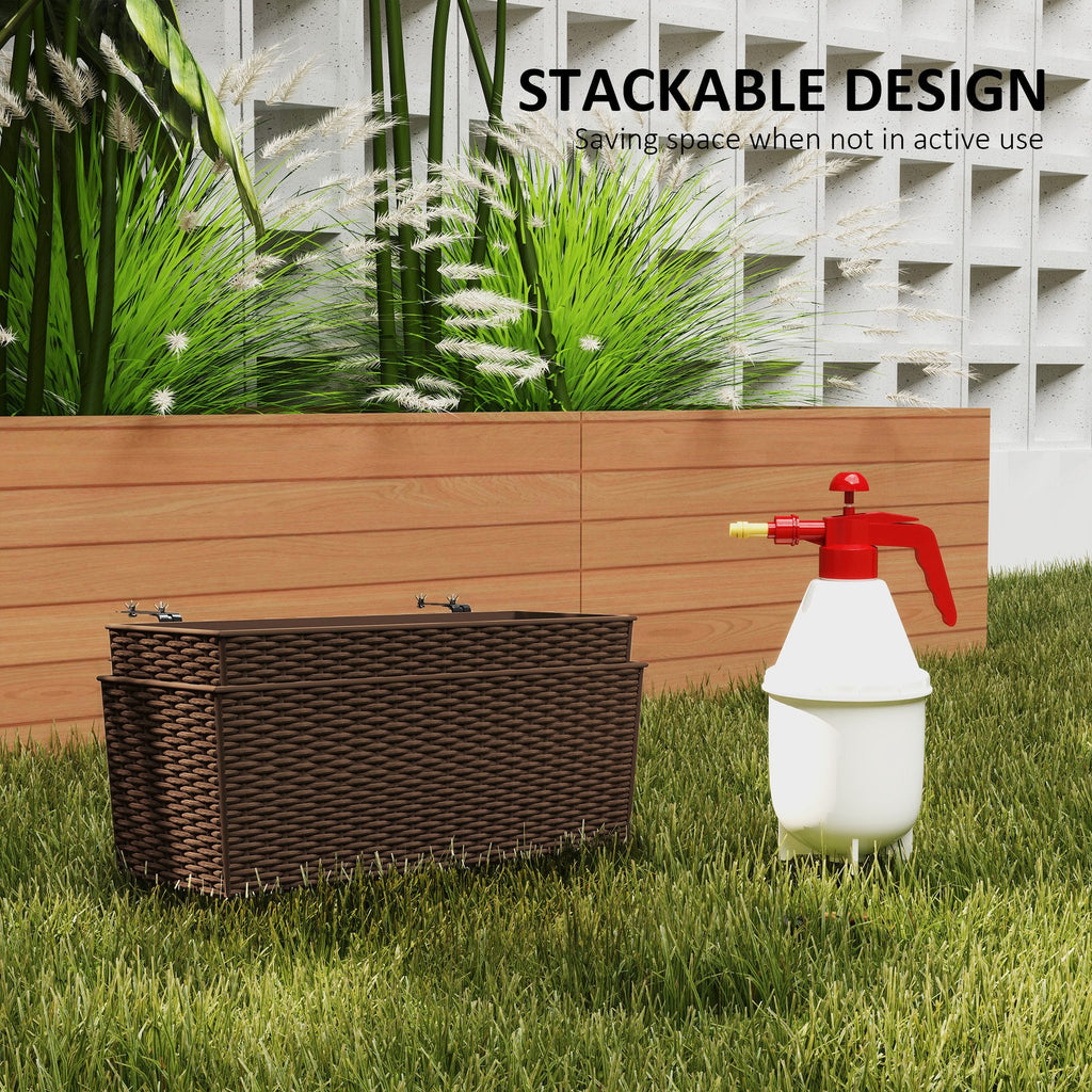 2 Pack 20" Railing Planter Boxes with Hooks and Drainage, Brown