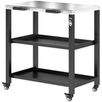 Outdoor Grill Cart with Stainless Steel Top, 2 Shelves and Lockable Wheels, Black