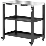 Outdoor Grill Cart with Stainless Steel Top, 2 Shelves and Lockable Wheels, Black