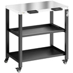 Outdoor Grill Cart with Stainless Steel Top, 2 Shelves and Lockable Wheels, Black