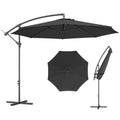3 m Banana Parasol with Crank Handle, 8 Ribs & Cross Base, Black