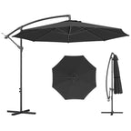 3 m Banana Parasol with Crank Handle, 8 Ribs & Cross Base, Black