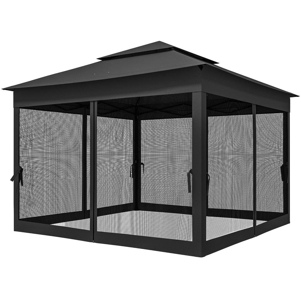 3 x 3 m Pop Up Gazebo with Double Roof, Netting & Carry Bag, Black