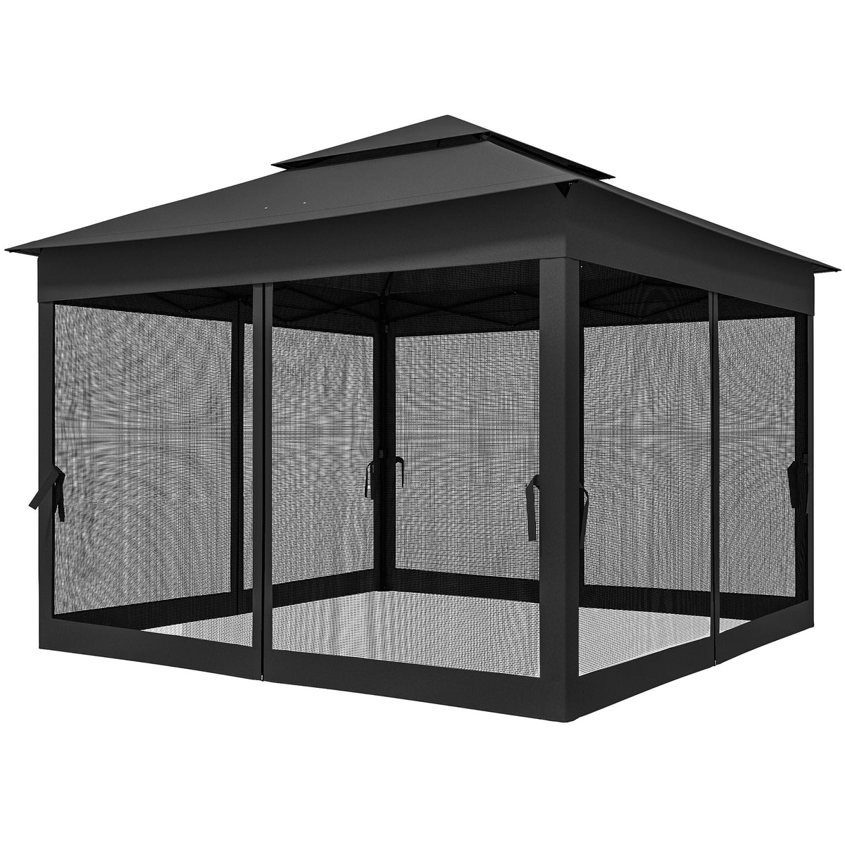 3 x 3 m Pop Up Gazebo with Double Roof, Netting & Carry Bag, Black