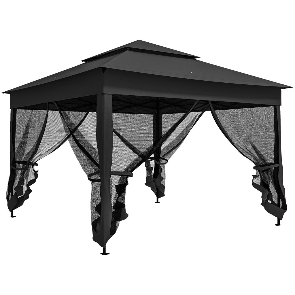 3 x 3 m Pop Up Gazebo with Double Roof, Netting & Carry Bag, Black