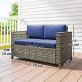 2-Seat Patio Loveseat Wicker Sofa with Cushions, Dark Blue