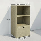 Pool Towel Rack with 2 Shelves and Basket Drawer, PE Rattan, Gradient Gray