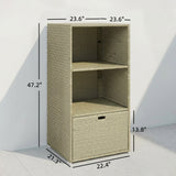 Pool Towel Rack with 2 Shelves and Basket Drawer, PE Rattan, Gradient Gray