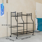 Garden Tool Organizer with 74 Slots, 4 Wheels and 11 Hooks, Black
