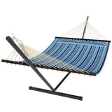 Outdoor Hammock with Stand, Detachable Pillow and Spreader Bars, Blue