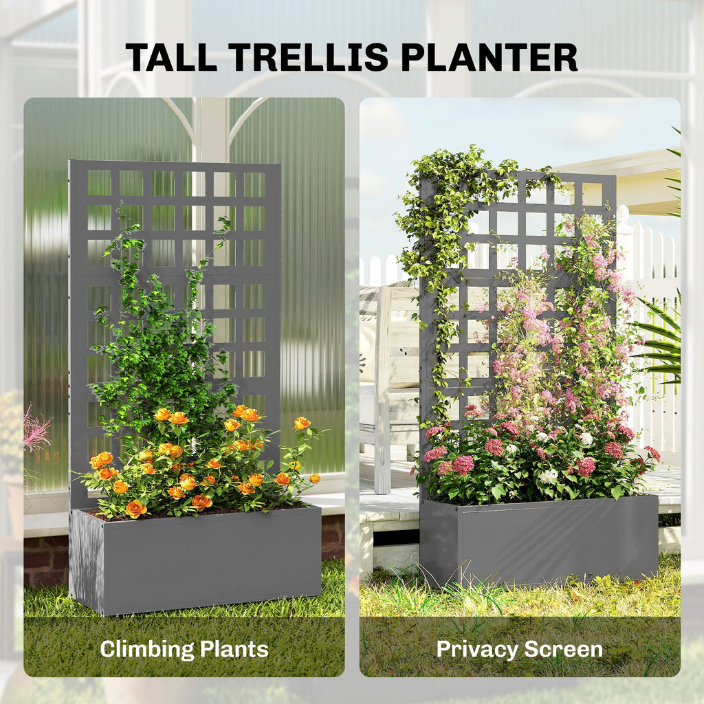 24" x 9" x 44.5" Raised Garden Bed with Trellis and Drainage, Gray