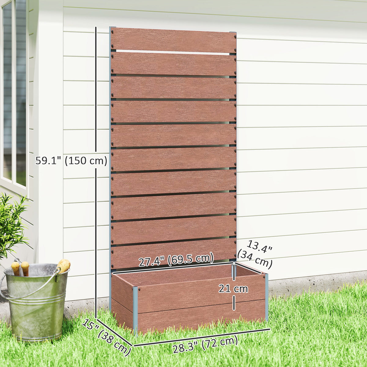 28" x 15" x 59" Raised Garden Bed with Trellis, Light Brown