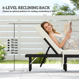 Folding Rattan Sun Lounger with Cushion and 6-Level Backrest, Black