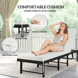 Folding Rattan Sun Lounger with Cushion and 6-Level Backrest, Black