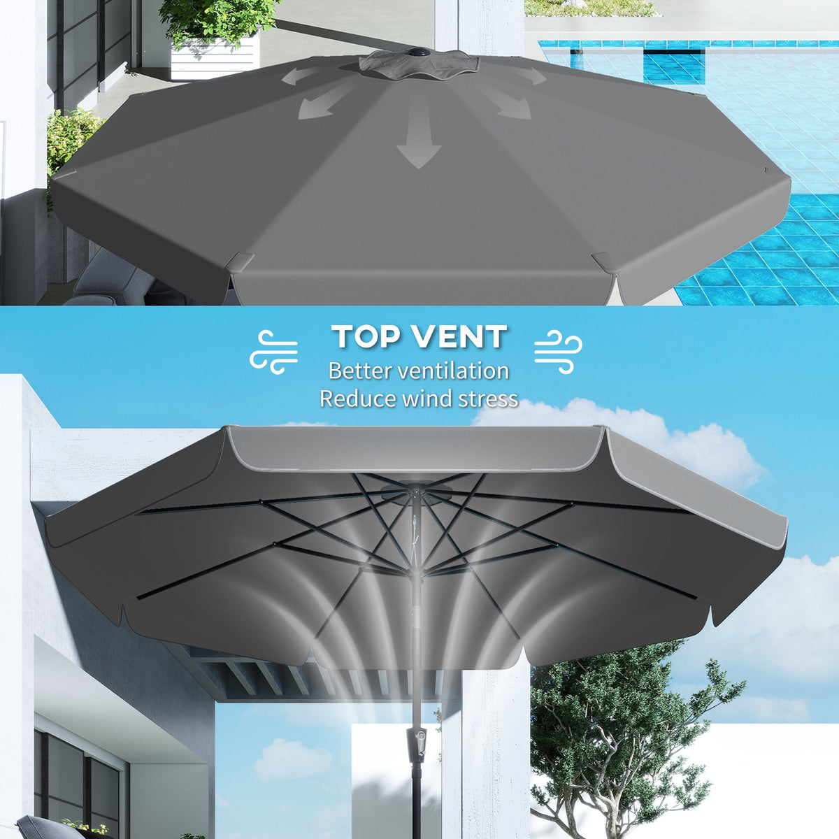 10ft Patio Umbrella with Push Button Tilt and Crank, Dark Grey