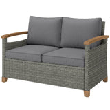 2-Seater Rattan Loveseat with Thick Cushions & Acacia Armrests, Dark Grey