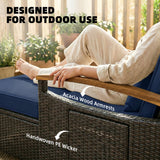 Rattan Daybed with Adjustable Backrest, Storage Ottoman, Navy Blue