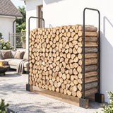 Heavy-Duty Steel DIY Firewood Rack with Customizable Width for Indoor & Outdoor Log Storage, Black