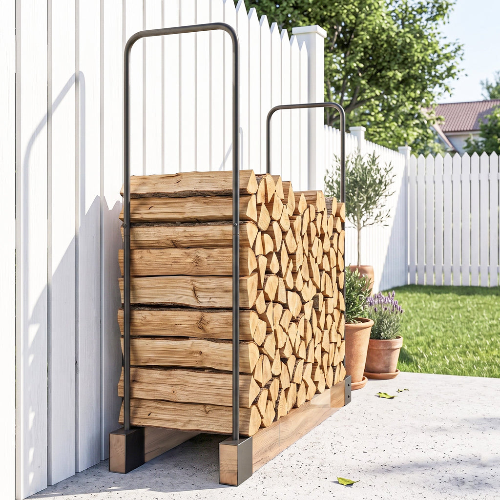 Heavy-Duty Steel DIY Firewood Rack with Customizable Width for Indoor & Outdoor Log Storage, Black