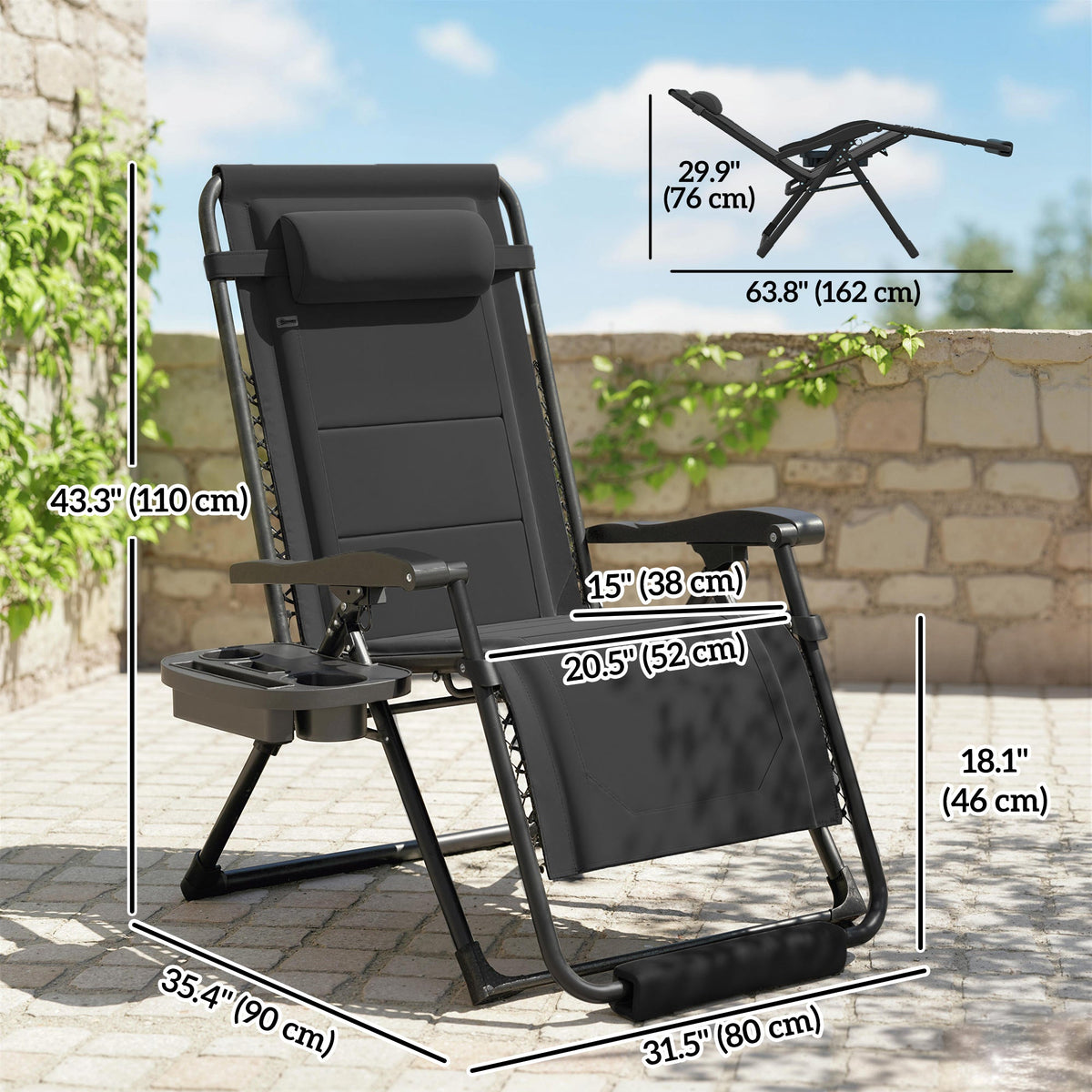 Zero Gravity Lounger Chair with Cup Holder, 400 LBS Capacity, Black