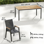 7-Piece Outdoor Dining Set with Slatted Rectangle Table and 6 Mesh Chairs, Black