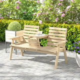2 Seater Wooden Garden Bench with Convertible Middle Table, Natural