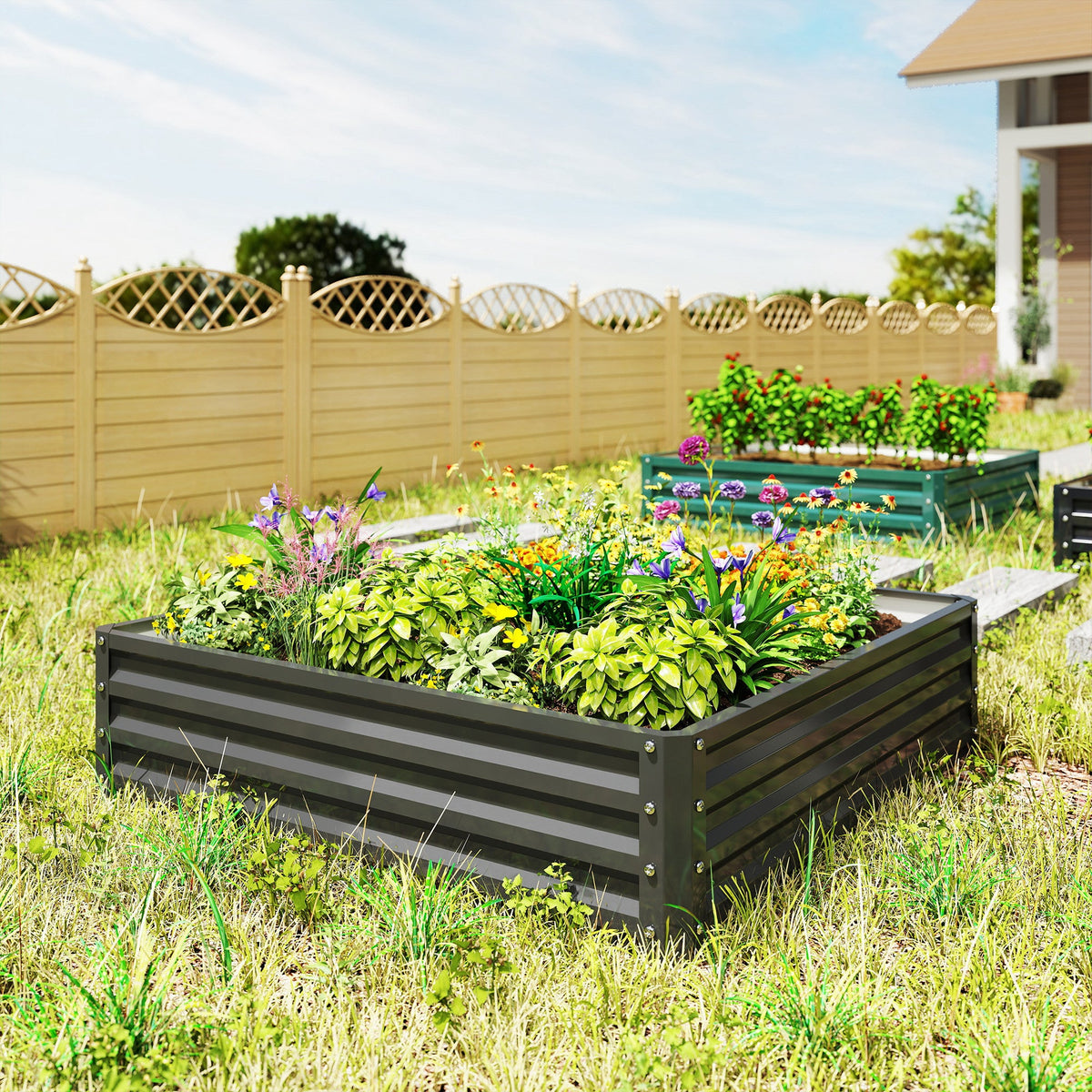 4' x 4' x 1' Galvanized Raised Garden Bed for Vegetables, Black