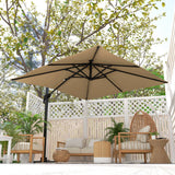 10ft Square Cantilever Patio Umbrella with 360° Rotation and Double Canopy, Khaki