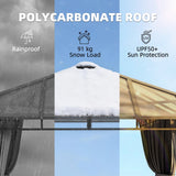 3 x 3 m Hardtop Gazebo with Polycarbonate Roof and Curtains, Tan