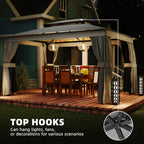 10' x 12.5' Outdoor Gazebo with Double Roof, Curtains and Netting, Dark Grey