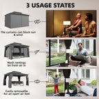 10' x 12.5' Outdoor Gazebo with Double Roof, Curtains and Netting, Dark Grey