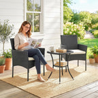 3-Piece PE Wicker Bistro Set with 2-Tier Glass Table and Cushions, Cream White